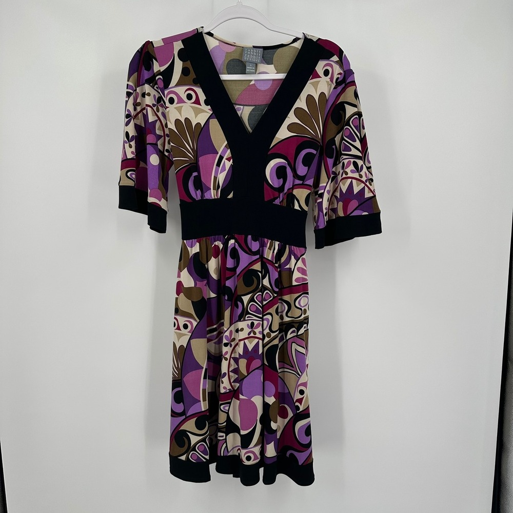 Rabbit Rabbit Rabbit Womens Mod Retro Midi Dress Sz L Psychedelic Abstract Boho